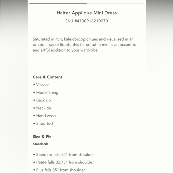 Anthropologie NWT Halter Applique Mini Dress Size 22W. - Picture 9 of 13